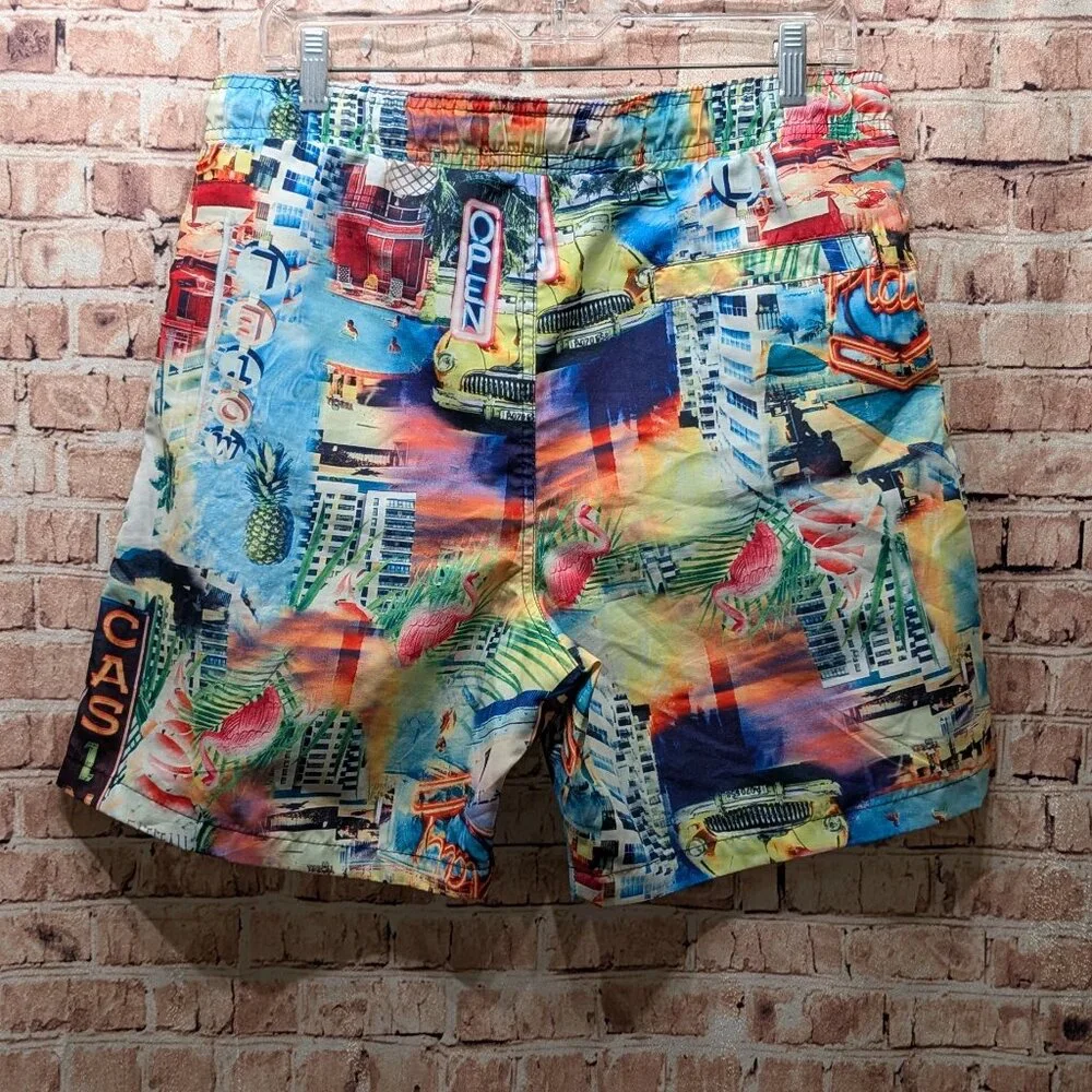 Surf Society Swim Shorts Colorful Casino Print  Size Large